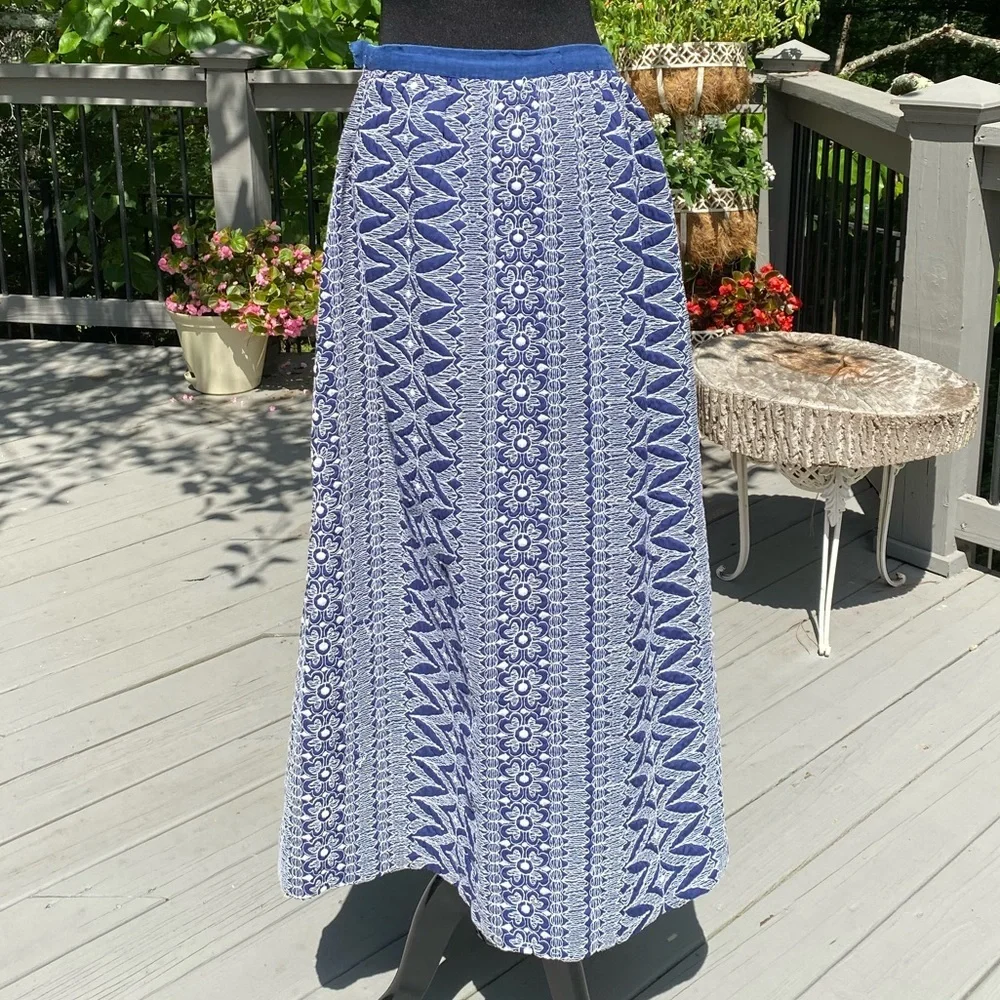 Vintage 60s Metal Side Zipper Embroidered Boho Peasant Hippie Maxi Skirt - Picture 4 of 9
